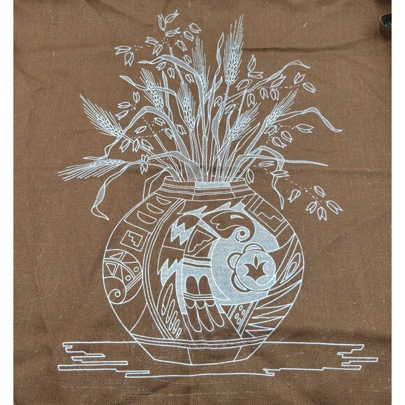 Sunset Designs Linen Fabric Embroidery Pattern Southwestern Vase Design - Picture 2 of 4